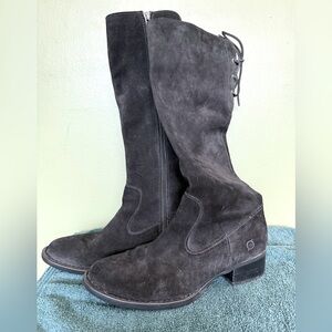Born "Cotto" Knee High Suede Lace Back Boots in Black Womens Sz 7.5